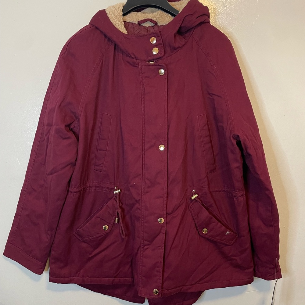 Collection B Women’s Hooded Anorak Jacket Color Burgundy Size XXL